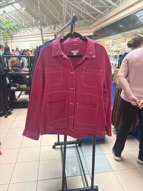 Better / Together Raspberry Pink Contrast Stitch Cotton Denim Utility Jacket